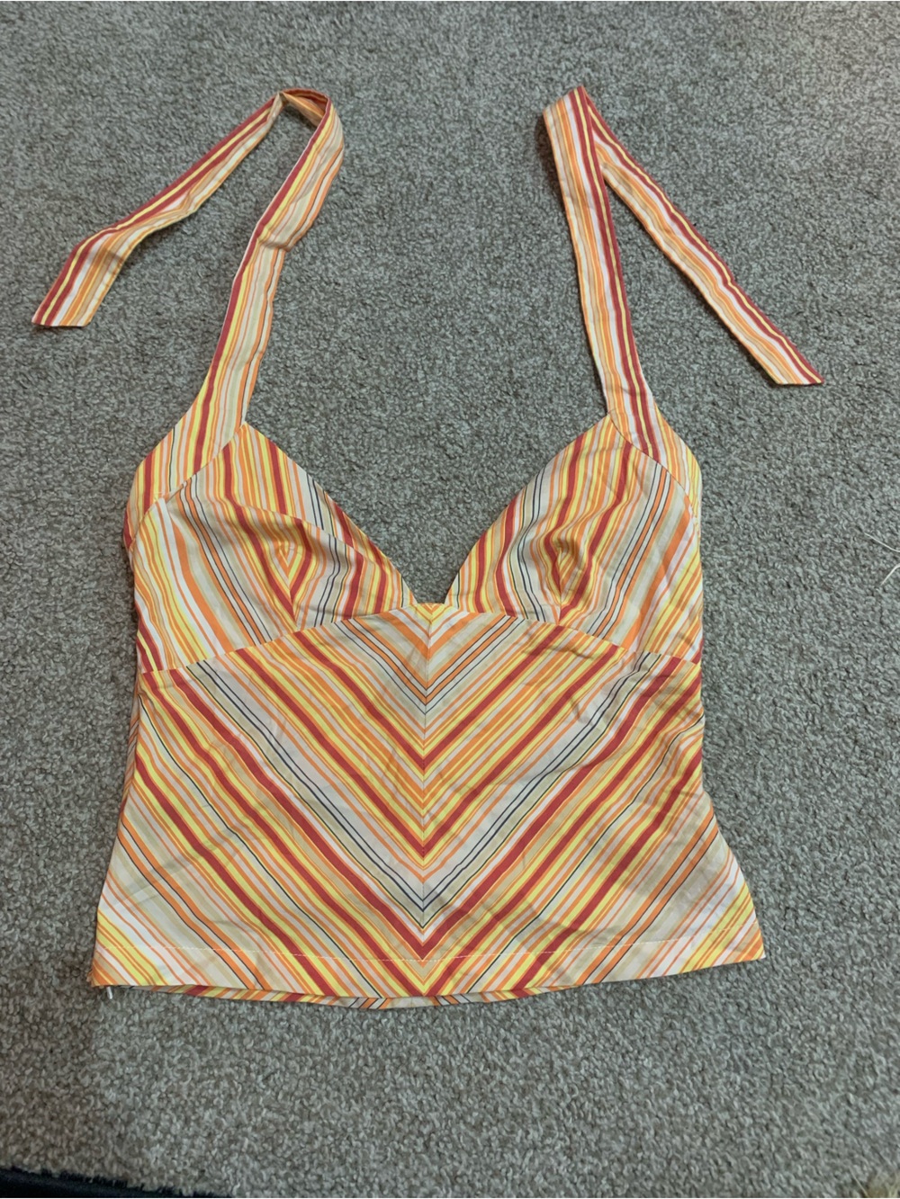 Jennifer Lopez Striped Halter Tank Top in Orange, Yellow & Cream